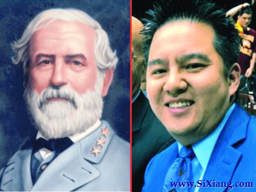 姓名同为罗伯特·李的南军统帅李将军(左)和华裔主播