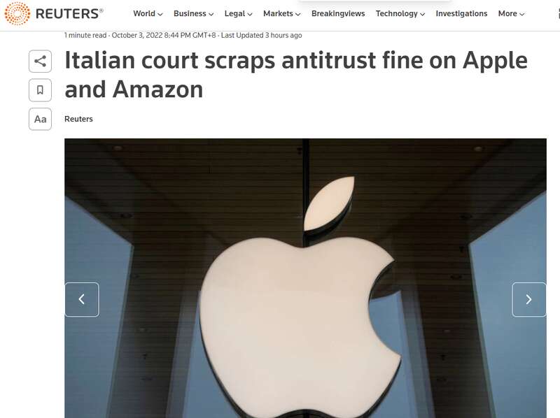 苹果和亚马逊12亿反垄断罚款不用交了 被法院推翻