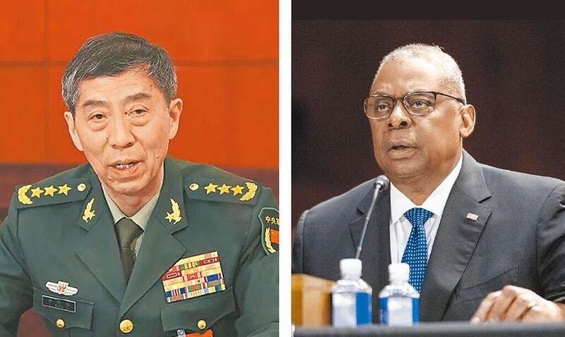 中国大陆国防部长李尚福与美国国防部长奥斯汀