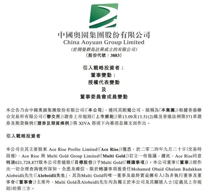 中东投资集团跃升为公司第一大股东